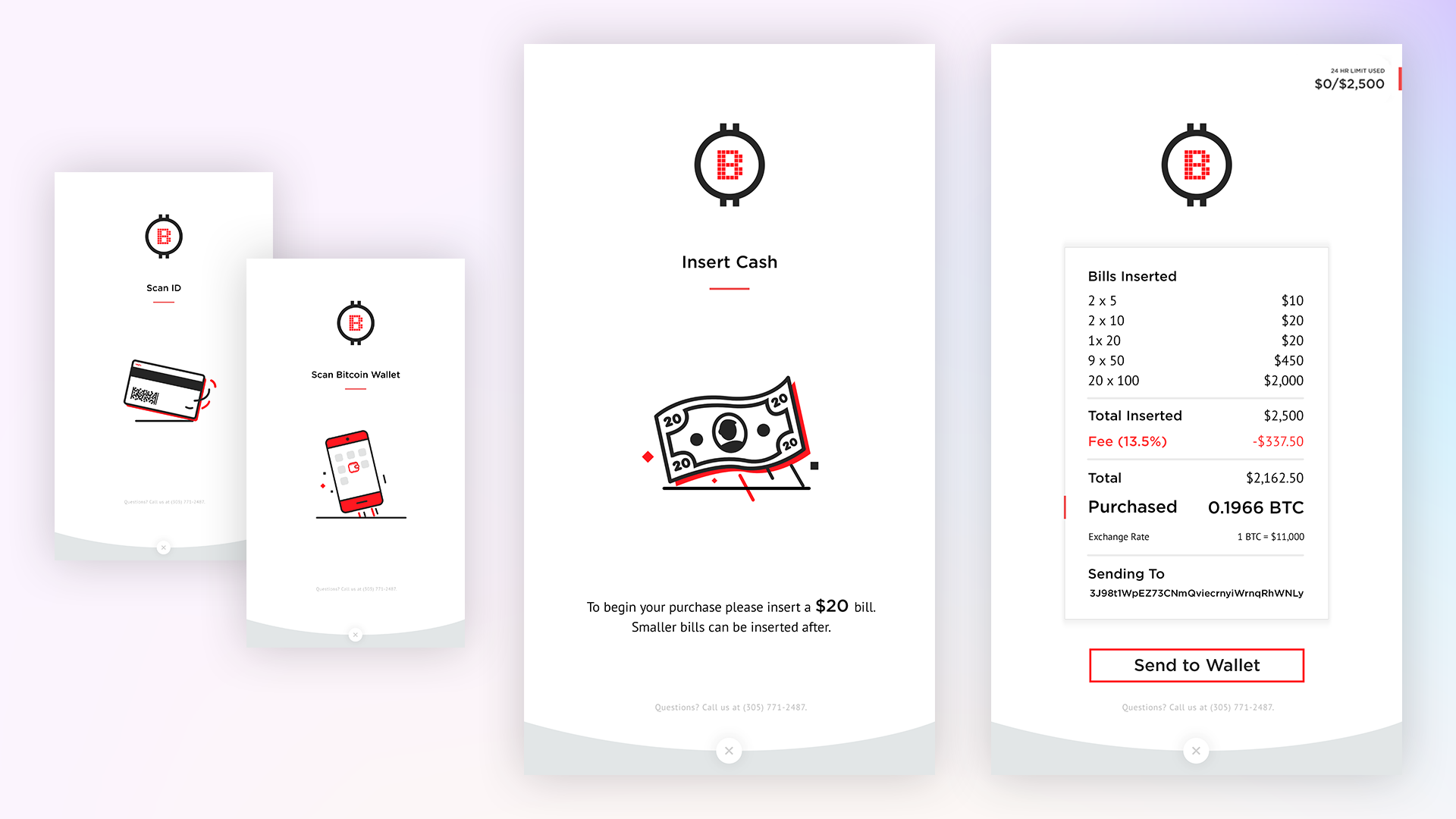 Annotated breakdown of the redesigned Bitstop insert-cash screen
