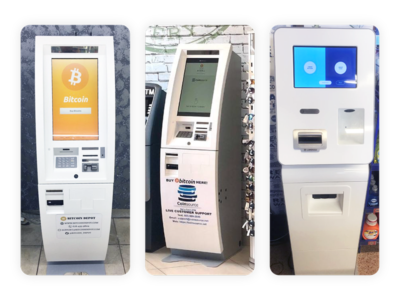Lineup of common Bitcoin ATM manufacturer models including Lamassu and GenMega
