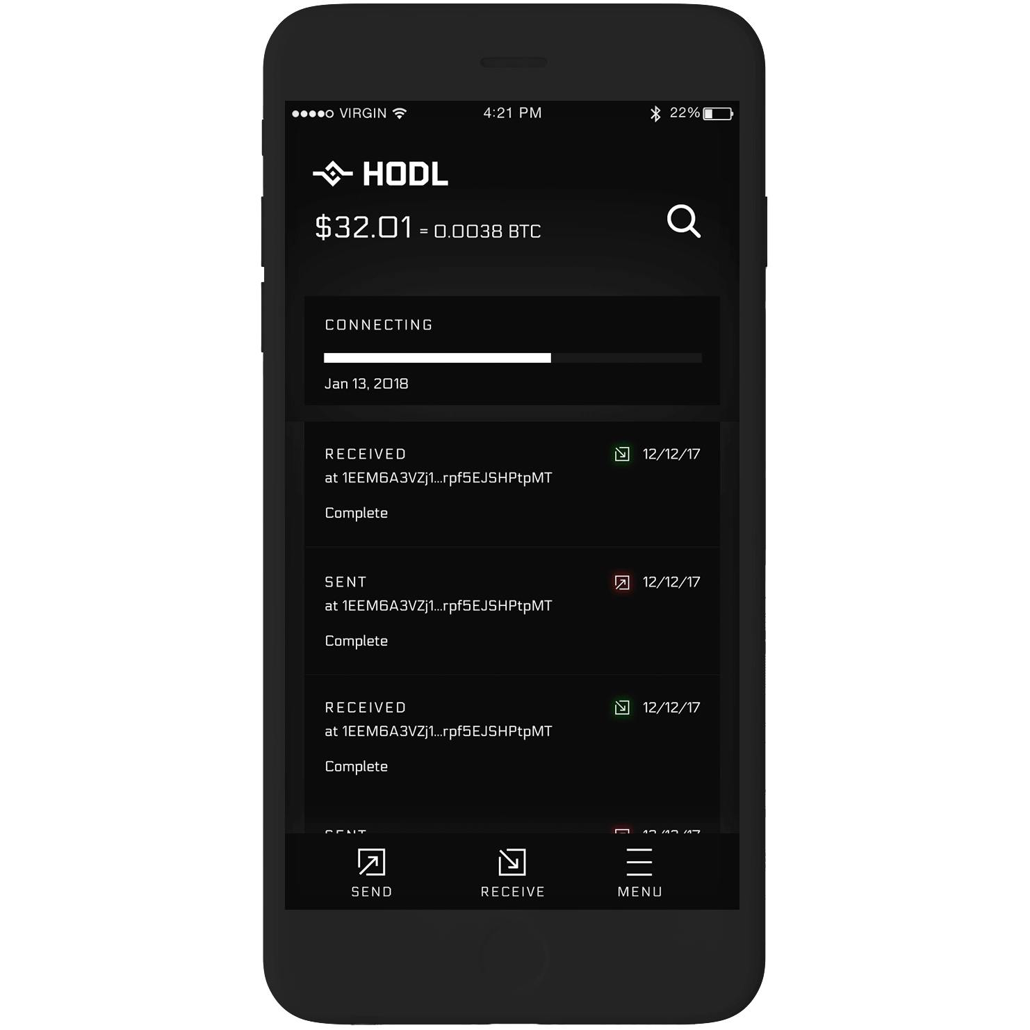 Animated walkthrough of HODL Wallet dashboard with exchange rate