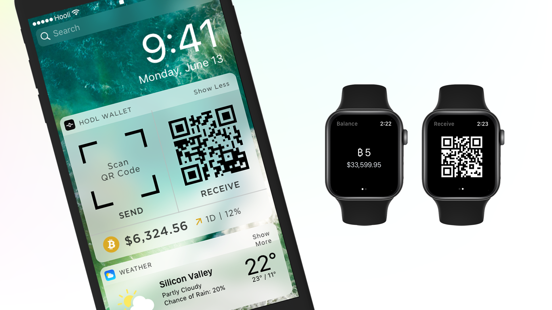 HODL Wallet iOS widget and Apple Watch designs